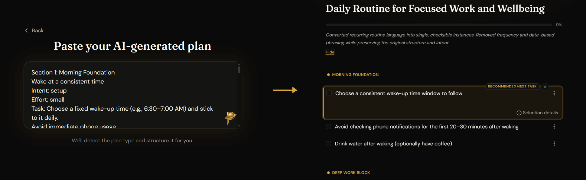 Bring Your Own Plan input